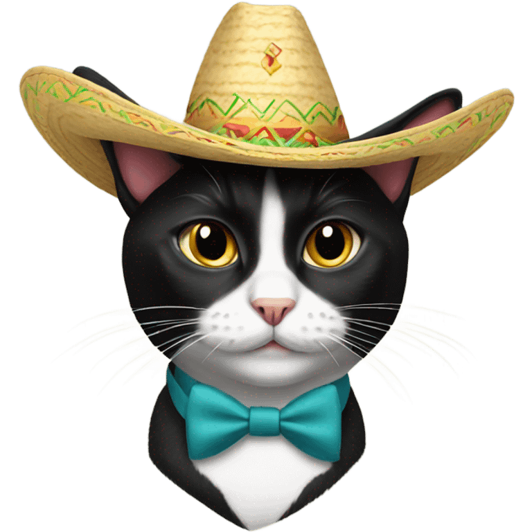 Tuxedo cat wearing a sombrero emoji