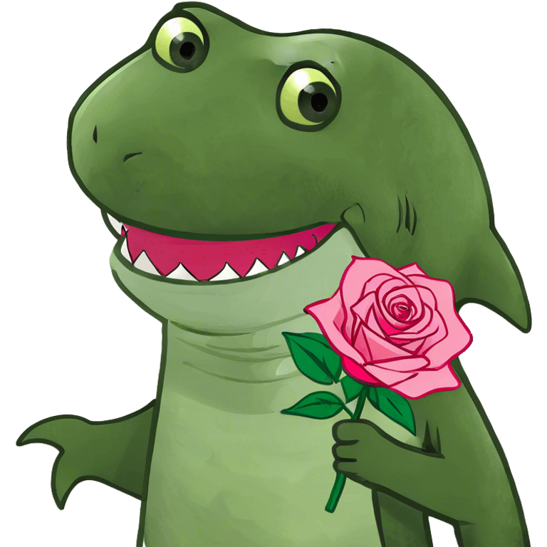 pink shark holding a rose emoji