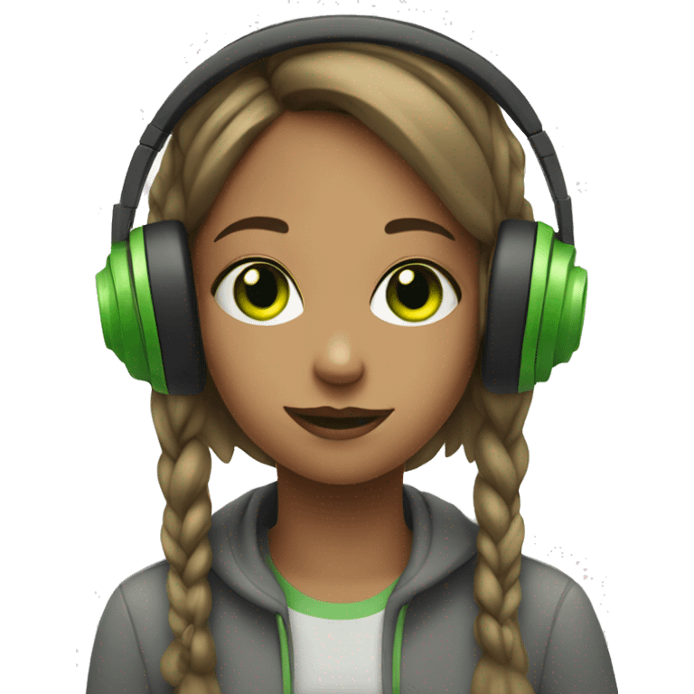 Girl with a green eyes listening a music on headphones  emoji