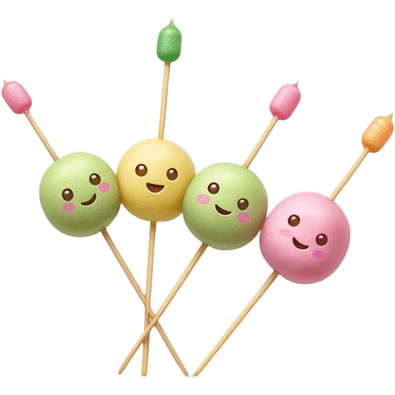 Dango Cinematic Realistic Dango Dessert Emoji, depicted as a skewer holding three colorful rice dumpling balls in different hues, rendered with delicate textures and soft, inviting lighting. emoji