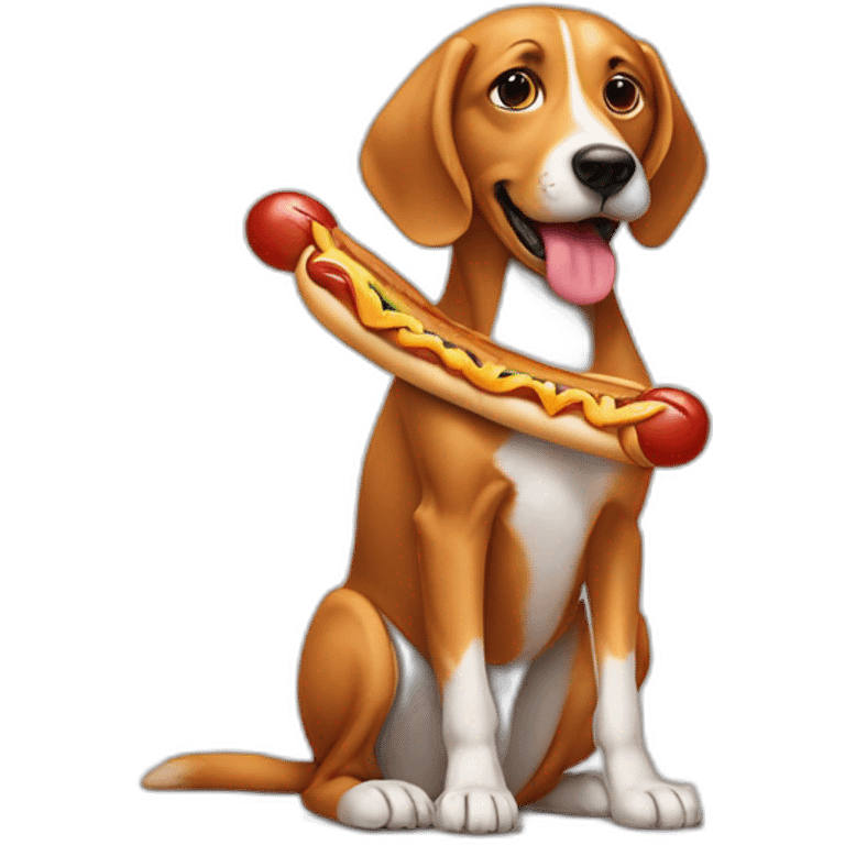 dog eating a hotdog whilst sitting on a different dog emoji