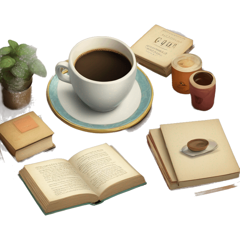 vintage tray with books and coffee  emoji