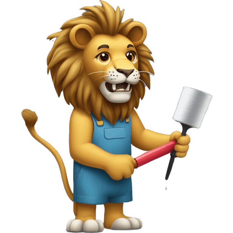 lion standing holding paint roller with contracture dress lion open mouth emoji