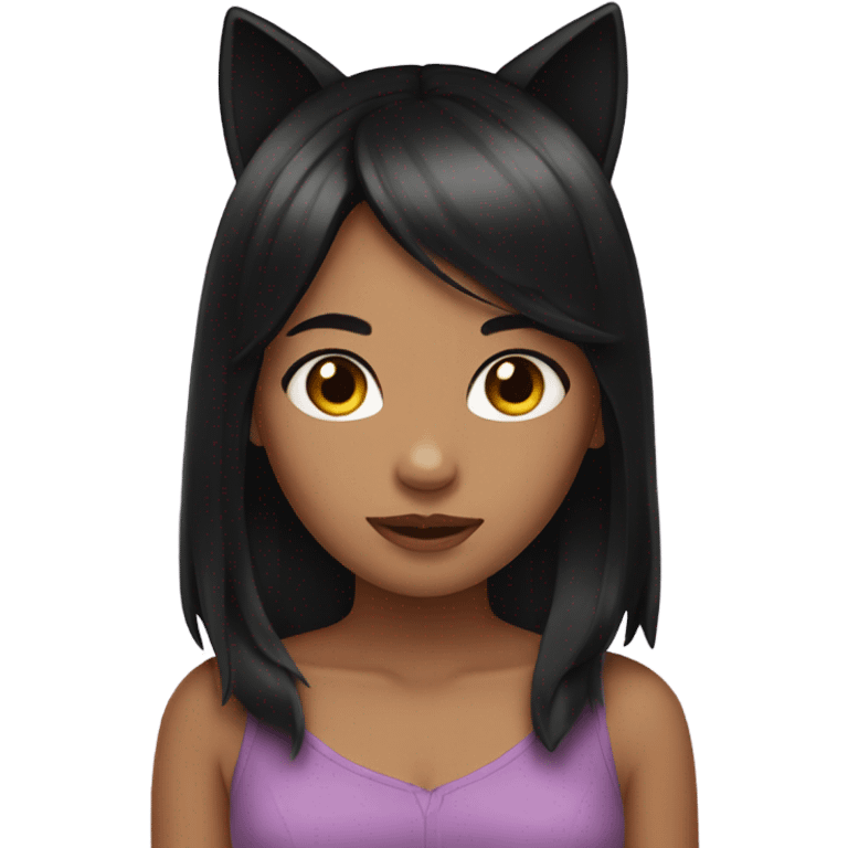 black haired girl with cat ears emoji