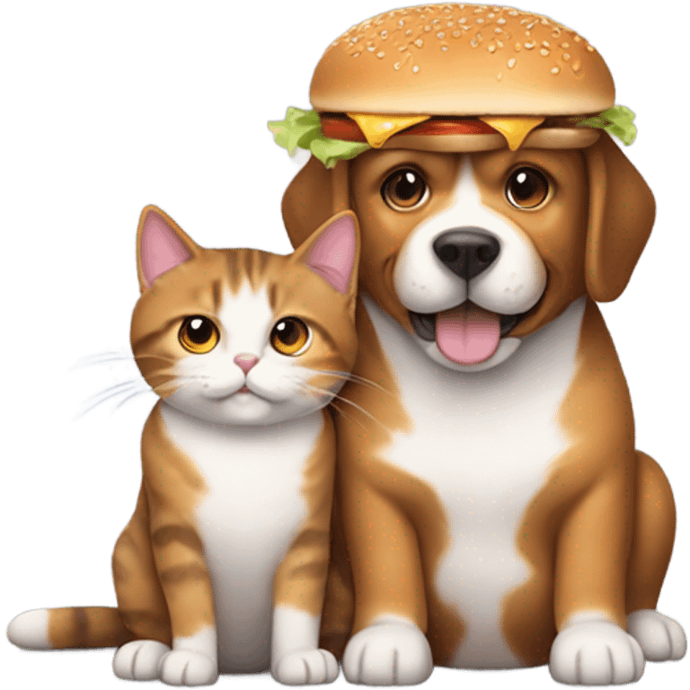 Dog with cat eating a burger  emoji