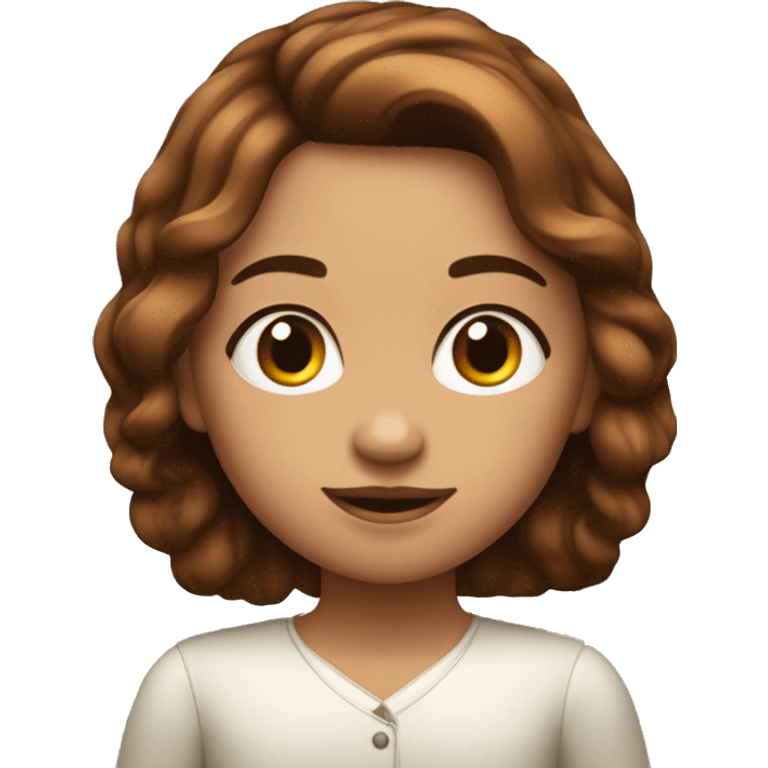 niña con pelo ondulado y marron conojos marrones y con piel blanca emoji