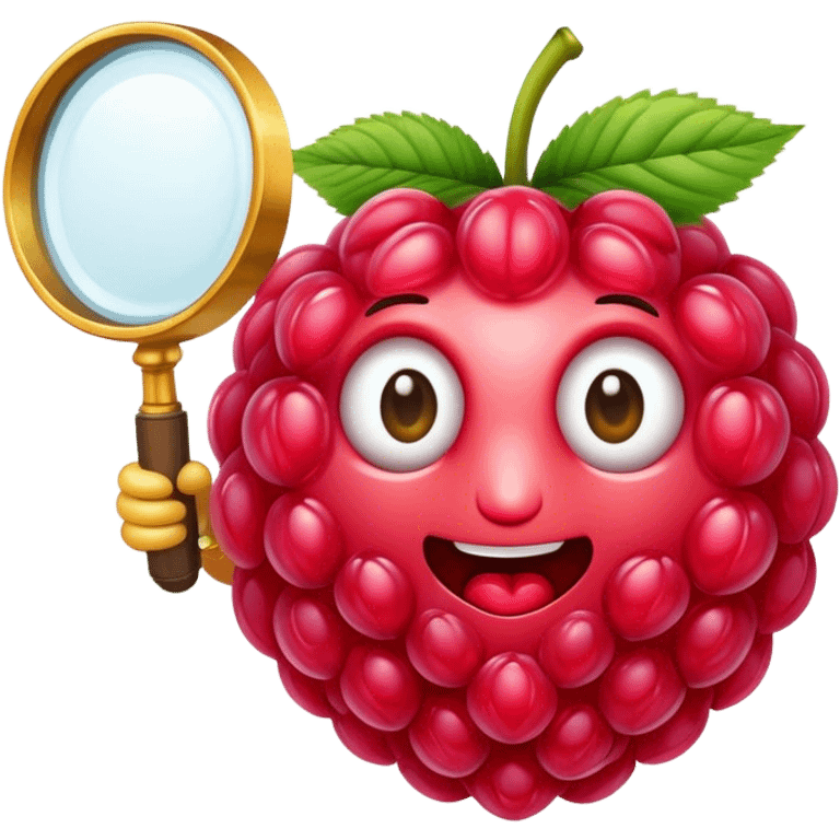 A raspberry holding a magnifiyng glass more natural emoji