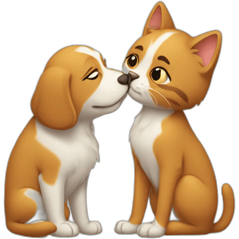 A cat kissing a dog emoji