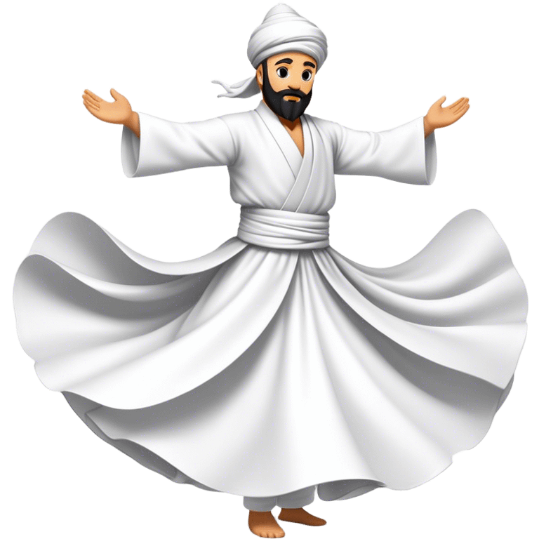 Cinematic Realistic Whirling Dervish Dance Emoji, depicted as a mesmerizing traditional Sufi dance scene with flowing robes and dynamic movement, rendered with vibrant textures and swirling mystical lighting that captures its spiritual energy. emoji