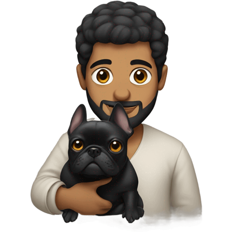 Arab guy holding a black French bulldog  emoji