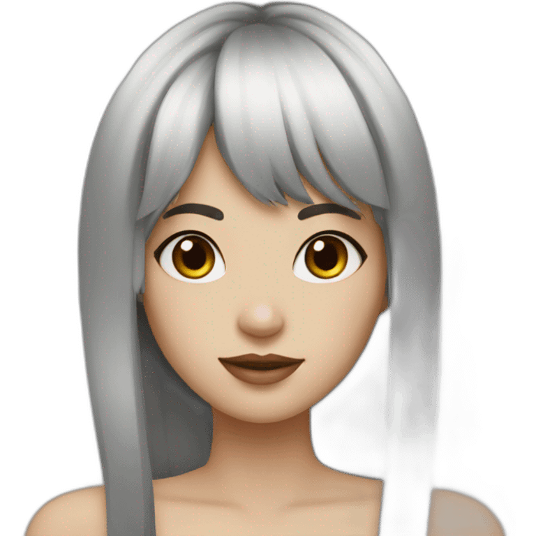 girl dark hair with white bangs love emoji