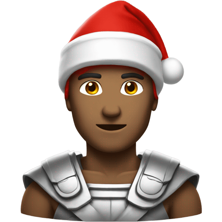 white spartan male wearing red santa hat emoji