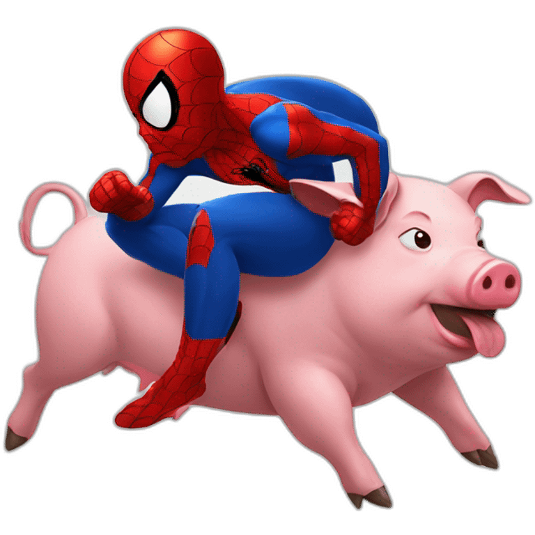 Spiderman biting a running pig emoji