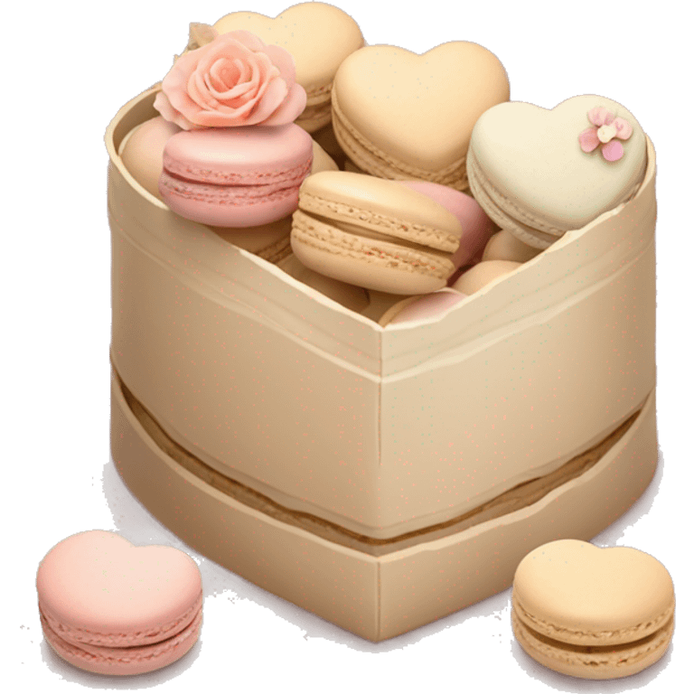 Beige asthetic macarons in a HeartBox With flowers emoji