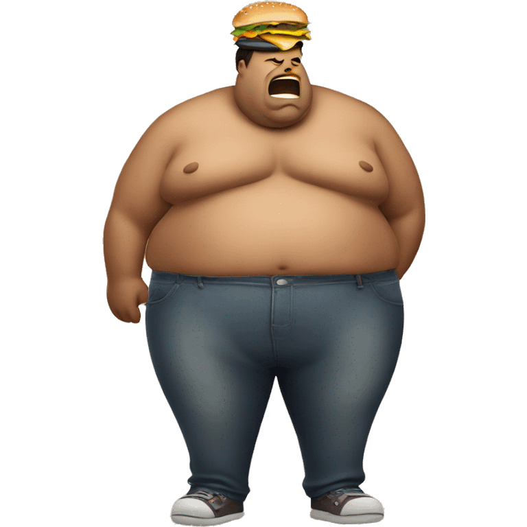 fat stinky shirtless man eating burger emoji