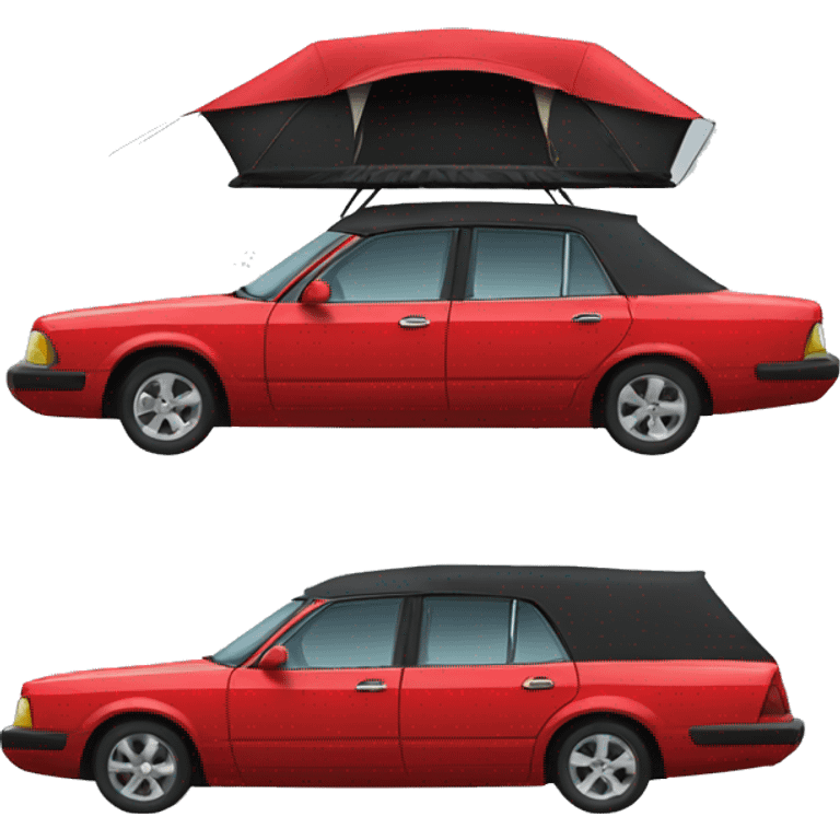 Red sedan car with black rooftoptent emoji