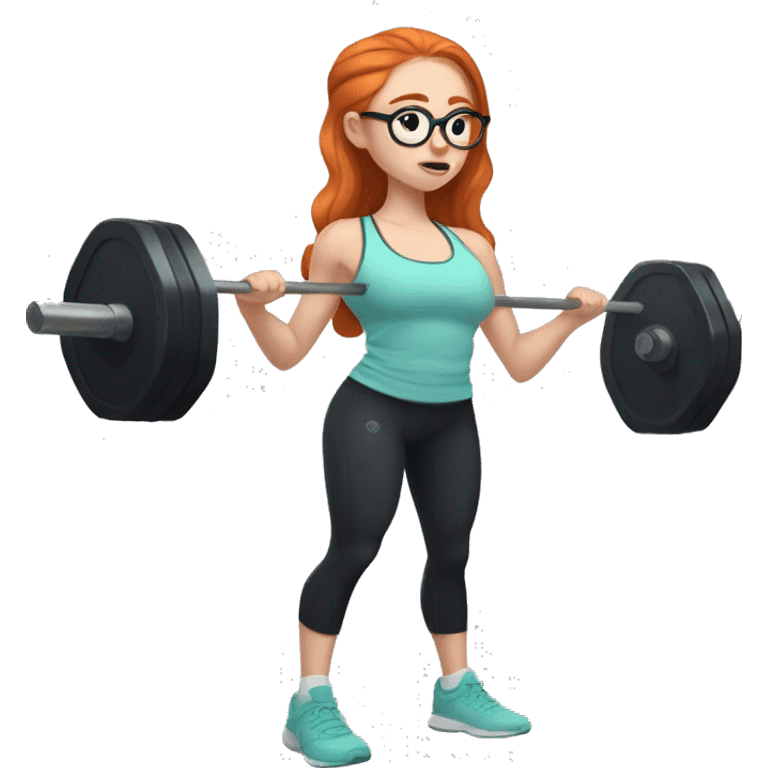 Ginger hair girl with eyeglasses and ver aesthetic gym outfit lifting weights  emoji