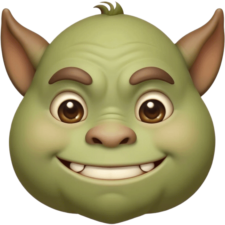 Cinematic Cute Ogre Portrait Emoji, with a surprisingly endearing, plump and huggable figure in soft earthy greens and browns, featuring big, kind eyes and a bashful smile, simplified yet irresistibly adorable, highly detailed with a soft glowing outline that captures the charm of a friendly giant who seems ready for a warm hug! emoji