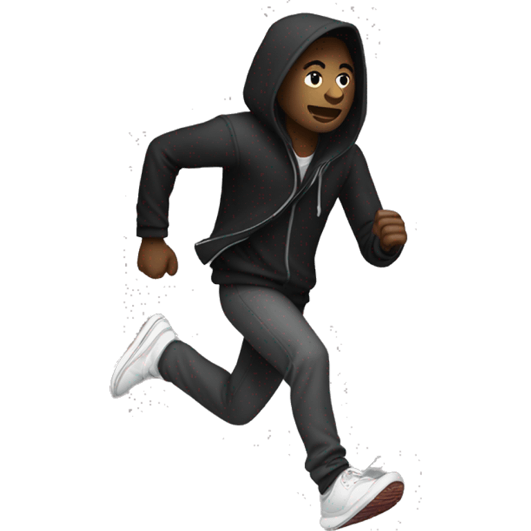 Black hooded man running with dreadlocks and Jordan shoes on emoji