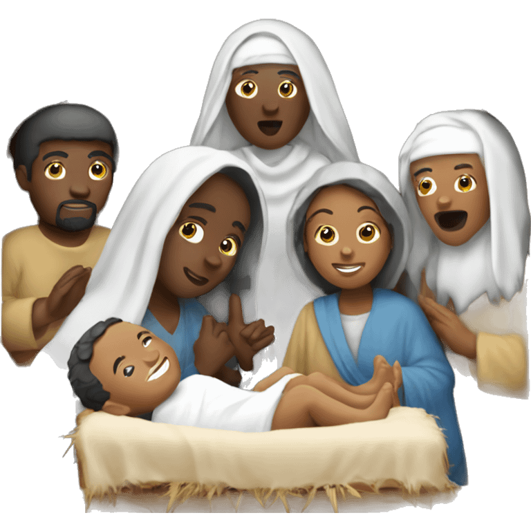 nativity scene  with white peoples  emoji