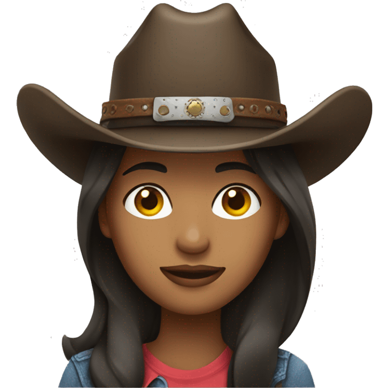 woman long dark brown hair wearing cowboy hat emoji