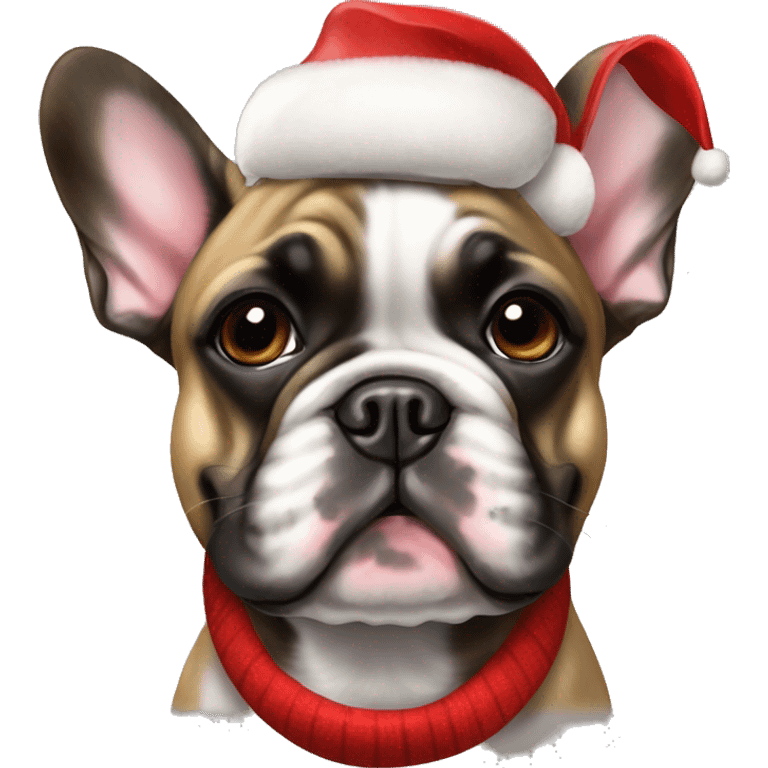 Brindle French bulldog with christmas hat emoji