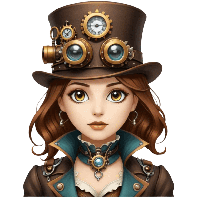 Beautiful Steampunk style woman with large glistening eyes, ultra realistic details emoji