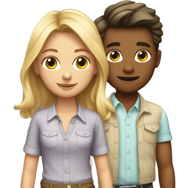 a boy and a girl in stylish shirts emoji