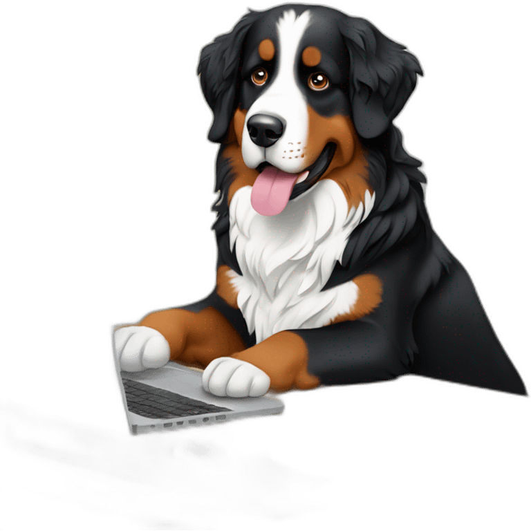 Bernese mountain dog writing a laptop emoji