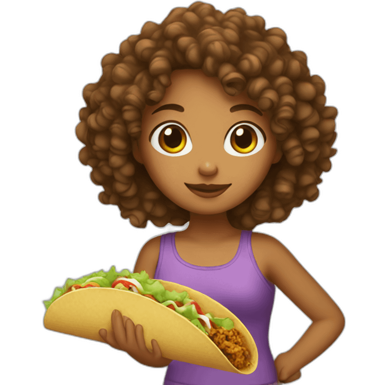 curly girl with a taco in hand emoji