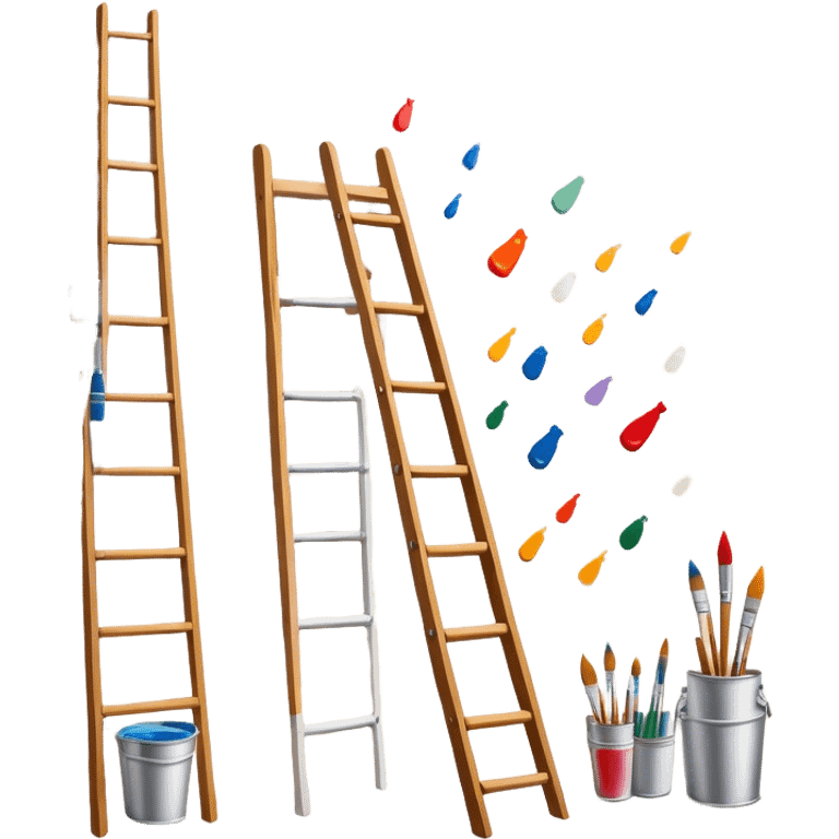 Wall painting icon, hand-painted mural on a wall, visible paintbrushes, paint pots, and ladder, intricate patterns or designs in progress, minimalistic style, clean lines, transparent background. emoji