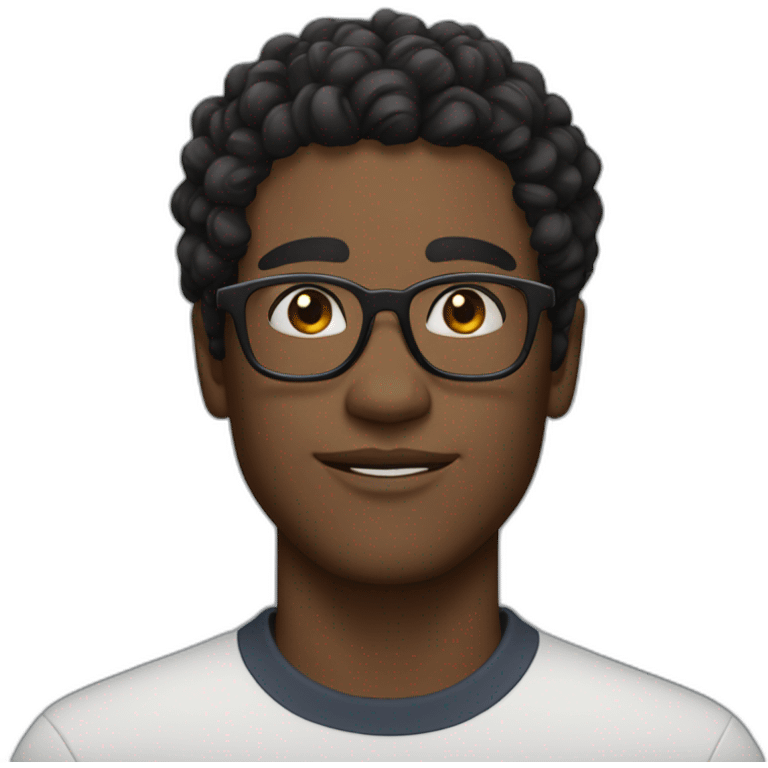 curly short black-haired man wearing square glasses white skin emoji