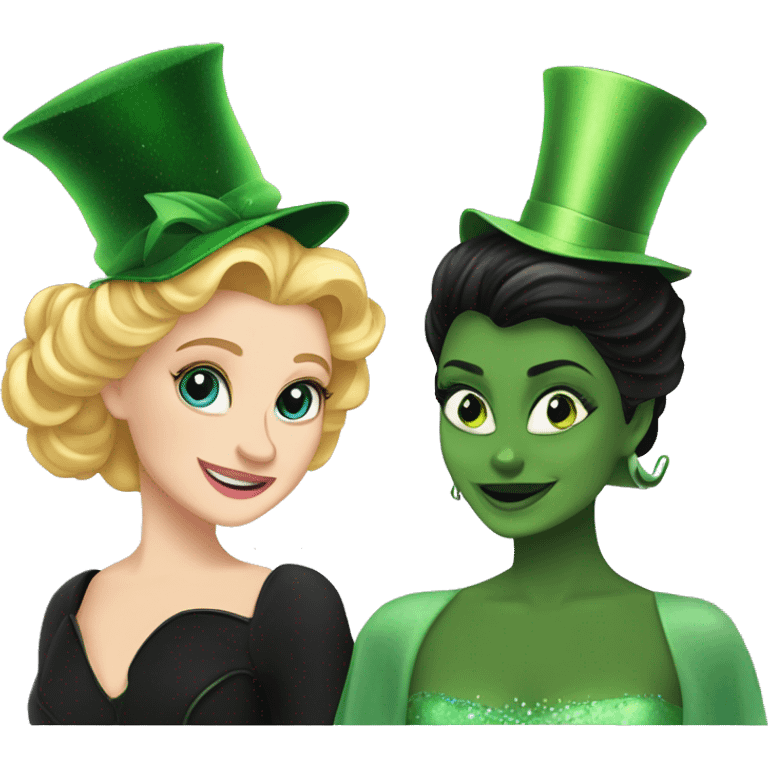 Glinda and elphaba from wicked doing the wave on top of their heads  emoji