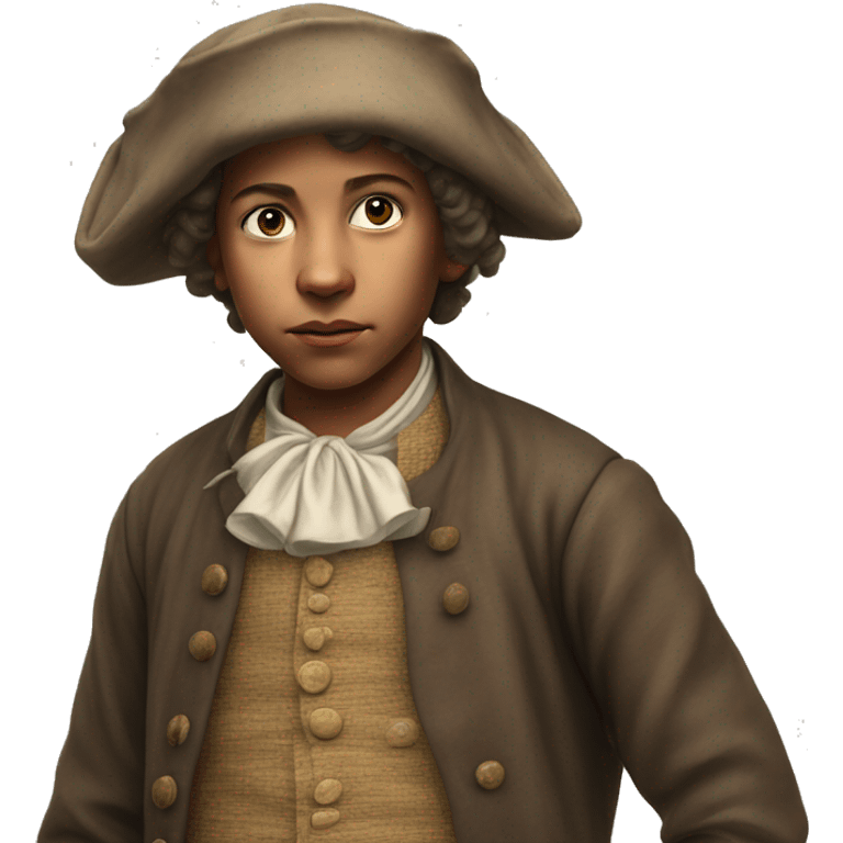 18th century peasant boy without headdress photorealistic serious emoji