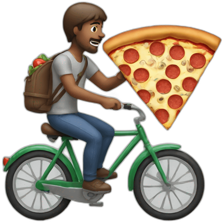 Man on a bike while eating a pizza emoji