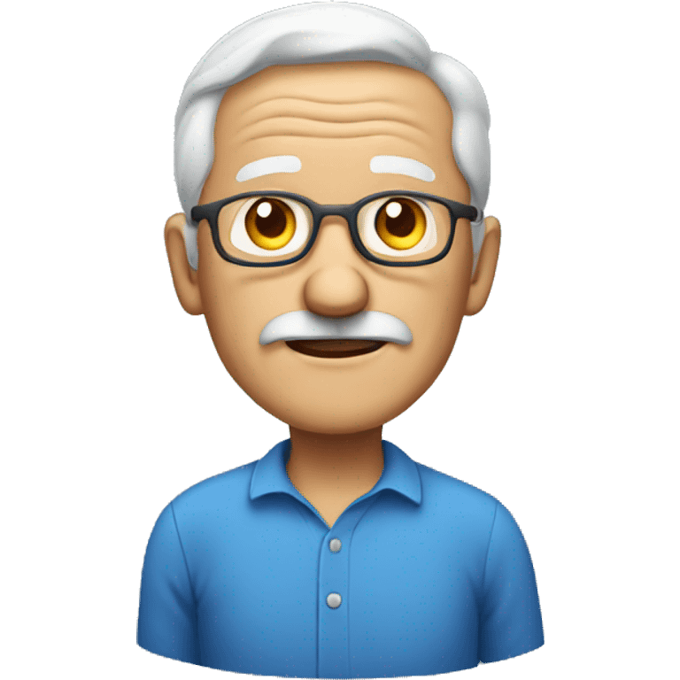 old man with blue shirt talking emoji