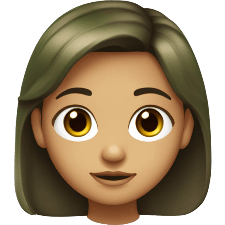 Niña de 14 años con pelo muy largo castaño oscuro y rizado, con ojos color verde y marrón emoji