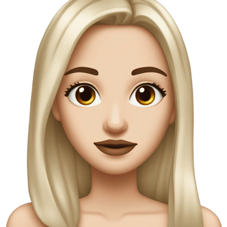 White girl with brown chocolate almond eyes and medium straight hair and dark defined eyebrows with wide lips but lil thin  emoji