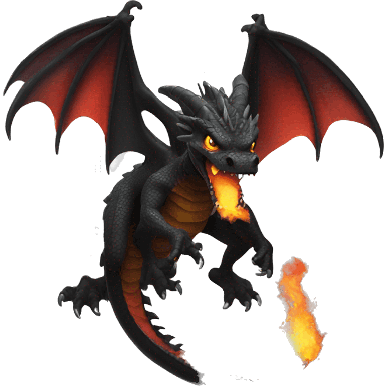 Black dragon breathing fire emoji