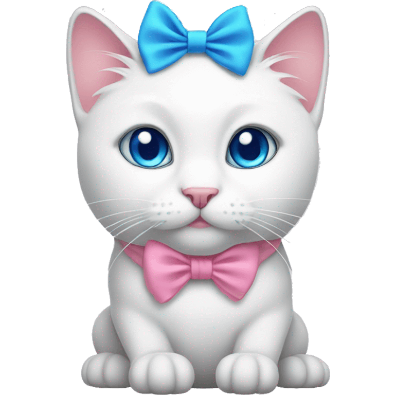 white cat with a pink bow and blue eyes emoji