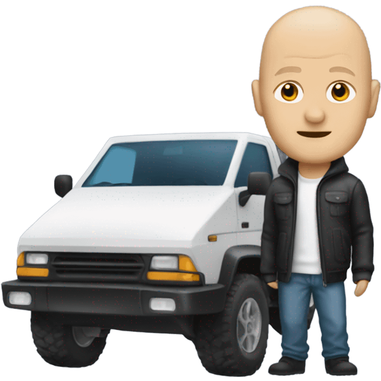 Bald man with a cybertruck  emoji