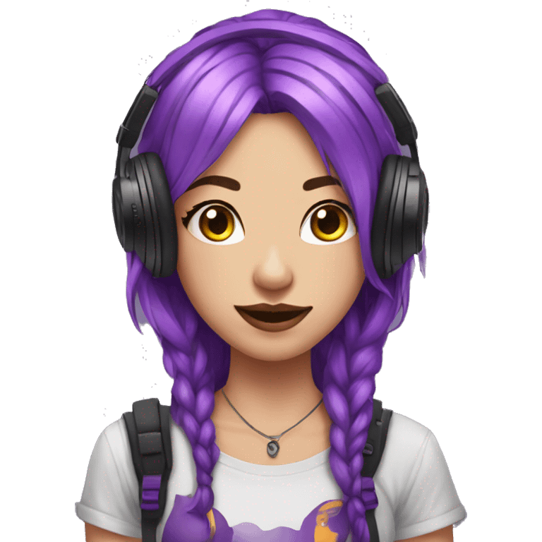 girl purple hair with a septum piercing and stretched ears with a gaming headset on emoji