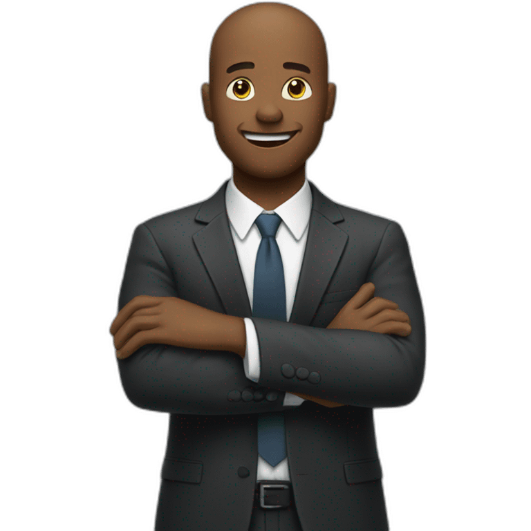 man in suit stretches his arms outward emoji