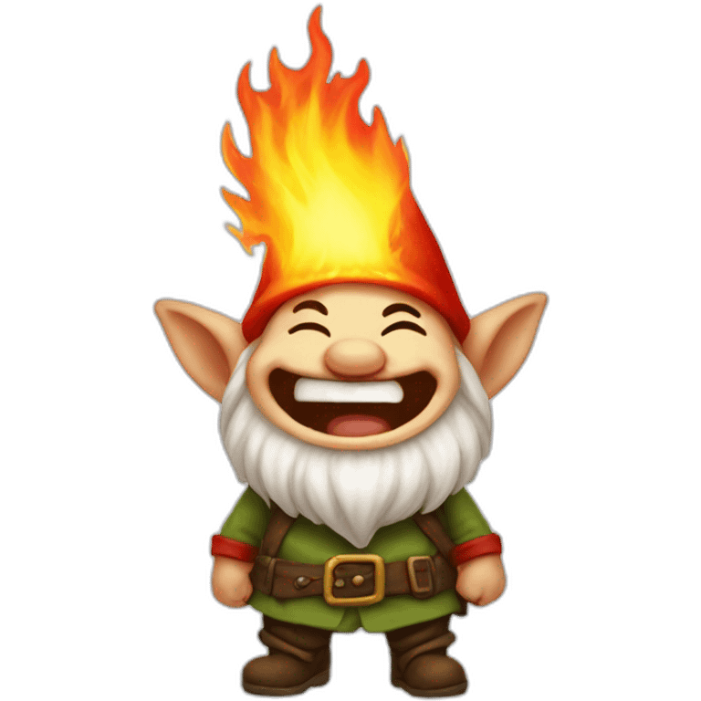 Gnome laughing while head is on fire cute emoji