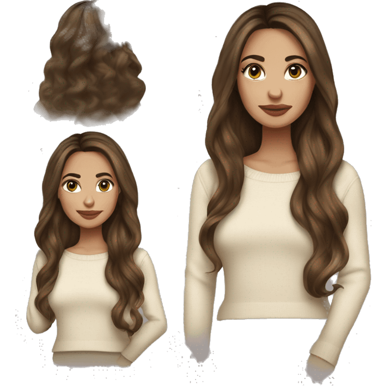 Brunette balayage long hair white women beige sweater emoji