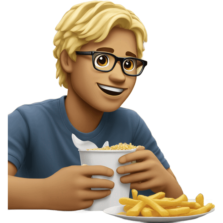 blond young guy with glasses eating mc Donald’s emoji