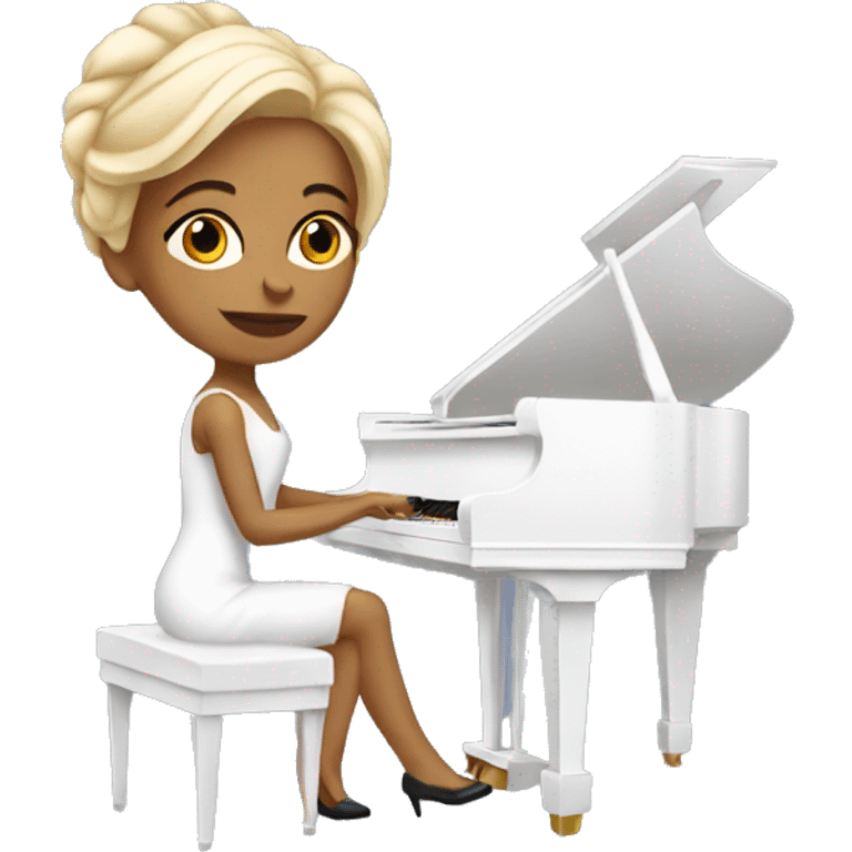 white lazy in a classy dress playing the grand piano emoji