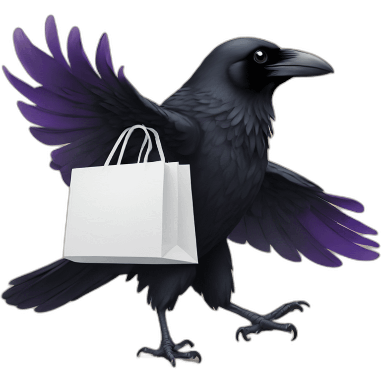 raven carrying a shopping bag emoji