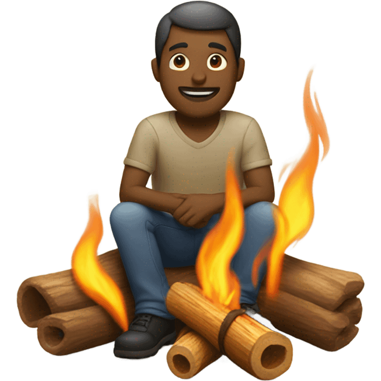 a man sitting next to the bonfire emoji