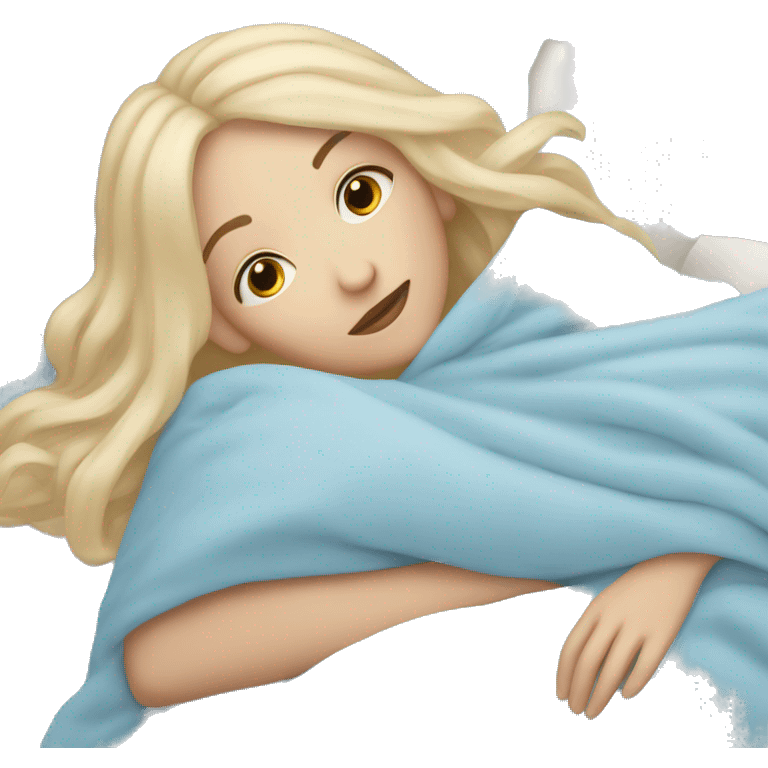 pastel blue blonde girl covered in blankets and lying on a pillow emoji